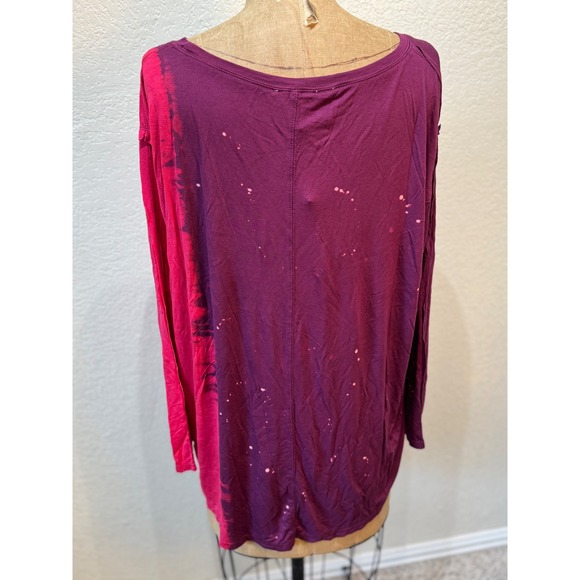 Umgee Tunic Top Women Small Bleach Tie Dye Long Sleeve Knit Casual Plum Pink NWT - Picture 6 of 9